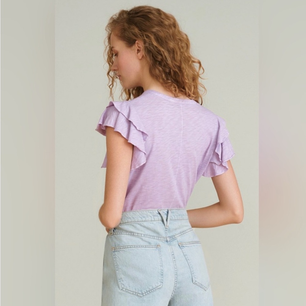 Veronica Beard Akeela ruffled pima cotton short sleeve flutter t-shirt Size XS - Picture 5 of 14